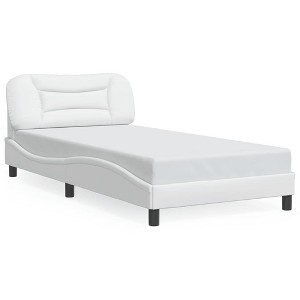 vidaXL Twin XL Faux Leather White Bed Frame with Headboard Base - Elegant Waved Design, Plywood Slats & Headboard Pillow - 1 of 4