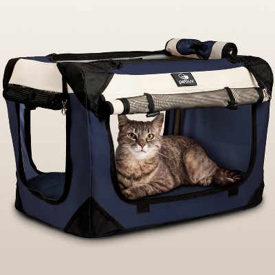 PetLuv Cat & Dog Carrier Foldable Pet Travel Crate, Removable Plush Pillow, Privacy Windows, Locking Zippers, Pocket, Seatbelt Straps