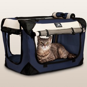 PetLuv Cat & Dog Carrier Foldable Pet Travel Crate, Removable Plush Pillow, Privacy Windows, Locking Zippers, Pocket, Seatbelt Straps - 1 of 4
