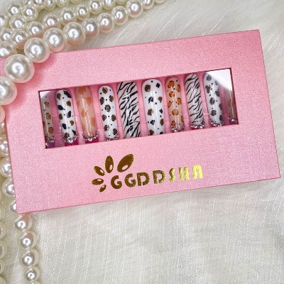 Vynxaria Pink Artistic Design Press-On Nails for Creative Flair Size M