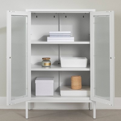 White Contemporary Glass Door Accent Cabinet with Adjustable Shelves