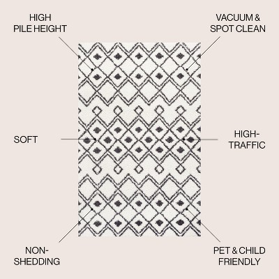 3'x5' Black and White Moroccan Diamond Shag Area Rug