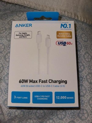 Anker 3' 60w Braided Usb-c To Usb-c Max Fast Charging Cable - White : Target