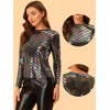 INSPIRE CHIC Women's Metallic Round Neck Long Sleeve Sparkly Disco Party Shiny Top - 2 of 4
