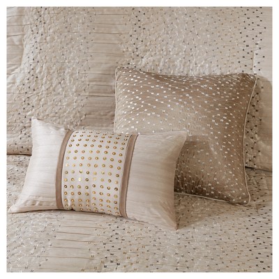 King Beige Faux Silk Embroidered Comforter Set