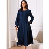 INSPIRE CHIC Women's Elegant Frilled Crewneck Midi Long Sleeve Pleated A-Line Flowy Dress with Pockets - 3 of 4