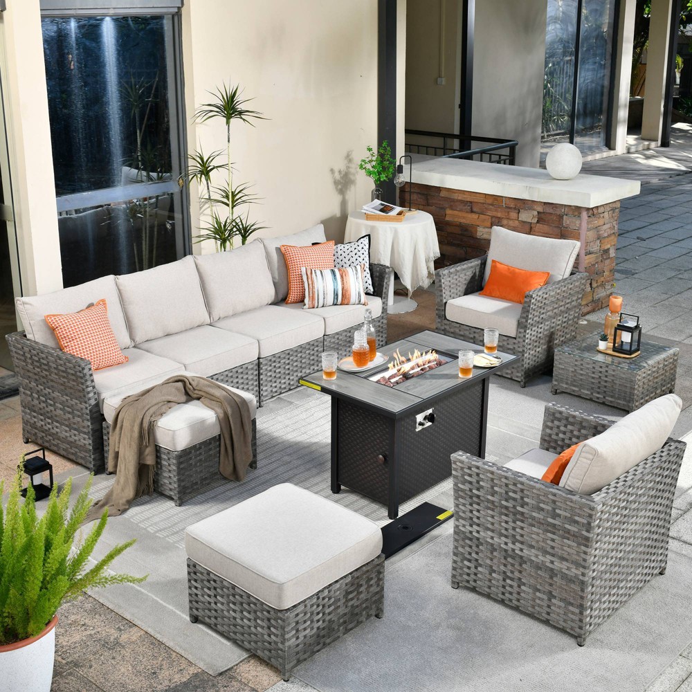 Photos - Garden Furniture Ovios 10pc Tenaya Outdoor Patio Furniture Conversation Set with Metal Fire