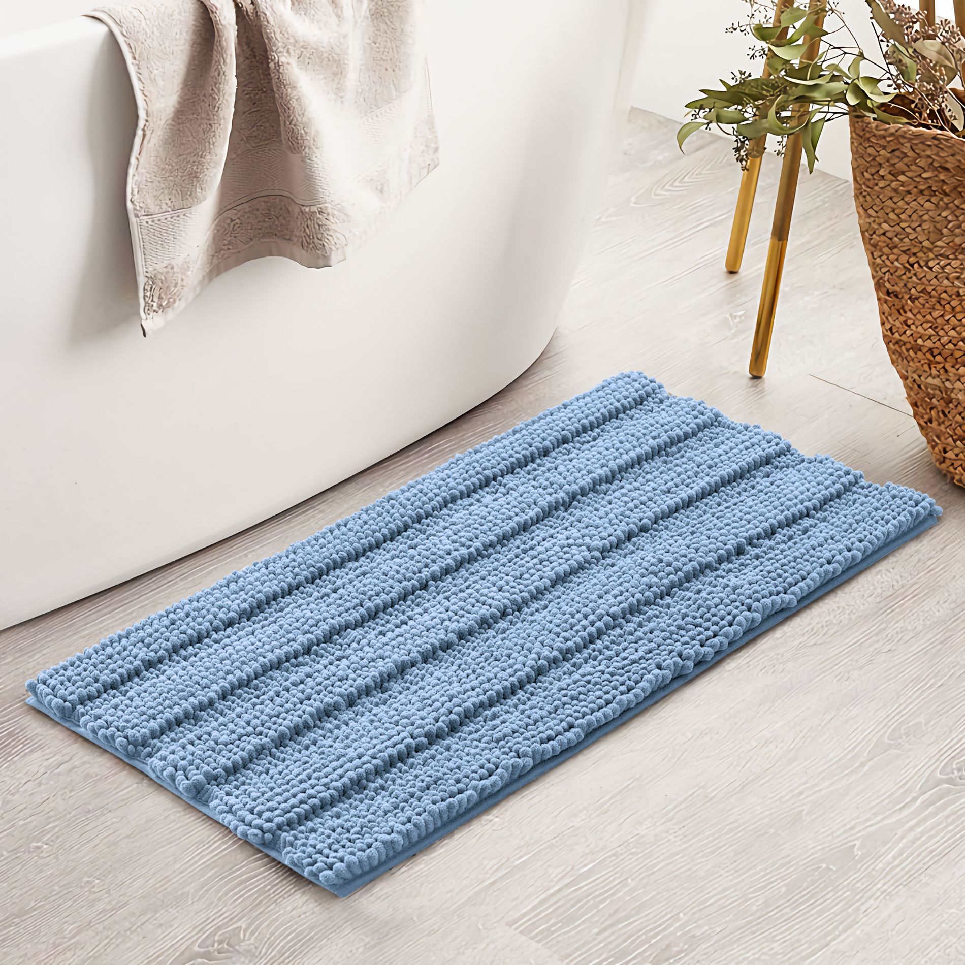 SUBRTEX Chenille Bath Rug Set - Soft, Quick-Dry, Machine Washable, 16"x24"+20"x32", Light Blue