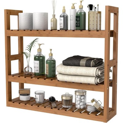 Bathroom Shelves Over Toilet Storage - 3 Tier Wall Mounted Bamboo Bathroom Shelf Organizer