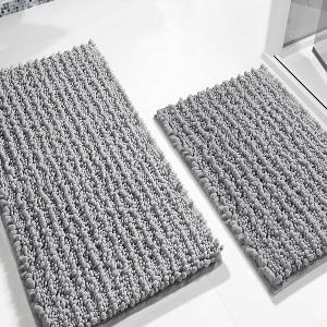 Home Mart Goods Large 2 Piece Set Light Grey Soft Cozy Plush Chenille Bath Mat Bathroom Rug - 1 of 4