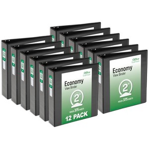 Office Essentials Economy View 3 Ring Binders, 2" Round Rings, 2.8" Spine, 375-Sheet Capacity, Black Binders (12-Pack of 03429) - 1 of 4