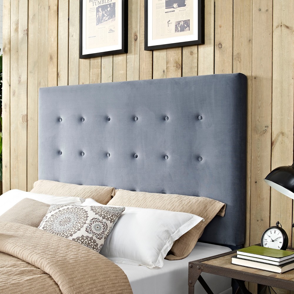 Photos - Bed Frame Crosley Reston Square Upholstered King/Cal King Adult Headboard Blue Gray - Crosle 