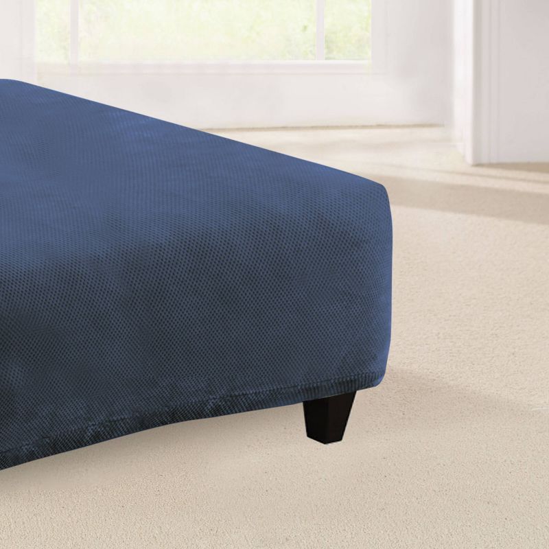 Stretch Pique Square Ottoman Slipcover Navy - Sure Fit, 2 of 5