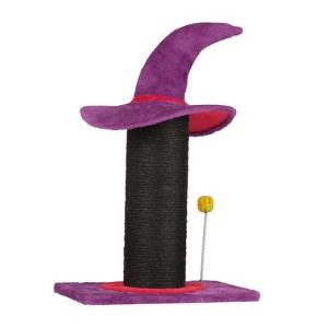 Angel Sar Wizard Hat Cat Scratching Post with Spring Ball Toy, Halloween Spooky Cat Scratcher for Indoor Cats, Purple - 1 of 4