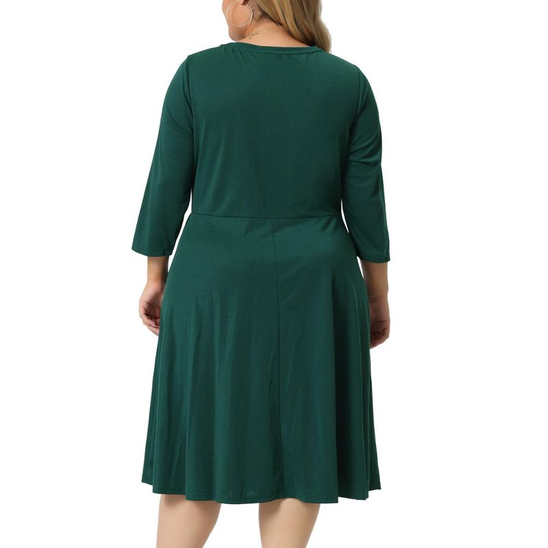 Agnes Orinda Women's Plus Size 3/4 Sleeve Round Neck with Pocket Flowy Dress, 4 of 6