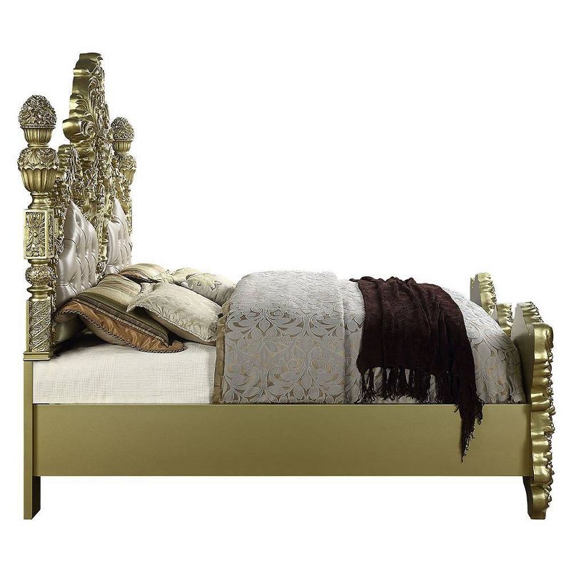 92&#34; Eastern King Bed Cabriole Bed Light Gold Synthetic Leather and Gold Finish - Acme Furniture, 5 of 10