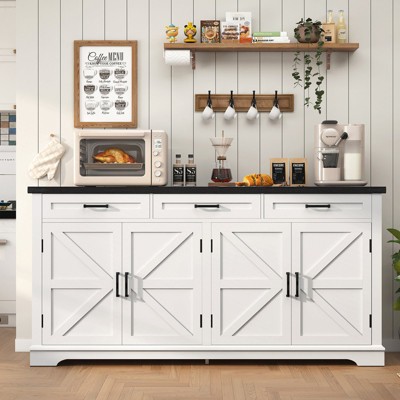 USIKEY Buffet Cabinet, 63” Large Sideboard Buffet Storage Cabinet with 3 Drawers, Farmhouse Coffee Bar with 4 Doors for Kitchen, Living Room