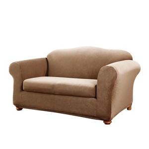 Stretch Stripe 2pc Loveseat Slipcover Brown - Sure Fit