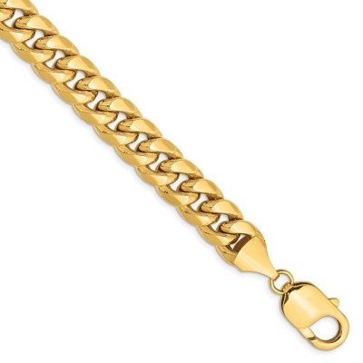 Black Bow Jewelry Men's 9.3mm 14k Yellow Gold Hollow Miami Cuban (Curb) Chain Bracelet