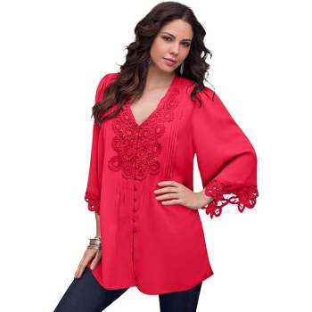 Roaman's Women's Plus Size Flannel Tunic, 40 W - Vivid Red Plaid : Target