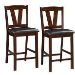 Set of 2 Rubber Wood Counter Height Barstools Brown - Benzara