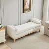 Boucle Upholstered Bench with 2 Bolster Pillows, Daybed Style Ottoman with Wood Legs for Bedroom or Living Room-Baofuwish - 3 of 4