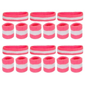 Unique Bargains Terry Cloth Sports Athletic Gym Working Out Headband Wristband Sweatband 6 Sets - 1 of 4