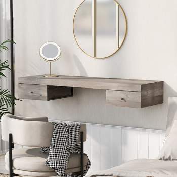 47.2" Wall-Mounted Vanity Desk, Modern Floating Vanity Shelf With 2 Drawers, Makeup Dressing Table With Wooden Sticker