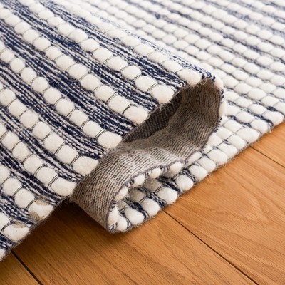 Ivory Navy 3' x 5' Handmade Wool Flat Woven Rug