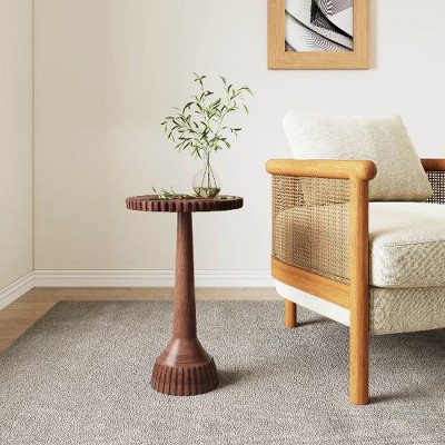Christopher Knight Home Handcrafted Mango Wood End Table, Round Pedestal Side Table for Living Room, Round Small Table, Boho Small Sofa Table