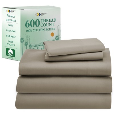 5-Star Luxury Sheet Set | 600 Thread Count 100% Cotton Sateen | Soft & Crisp Bed Sheets with Deep Pockets by California Design Den