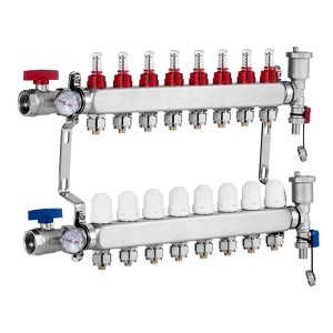 VEVOR 8-Branch Radiant Heat Manifold, 1/2" PEX Tubing Manifold, Stainless Steel PEX Manifold for Hydronic Radiant Floor Heating, Silver - 1 of 4