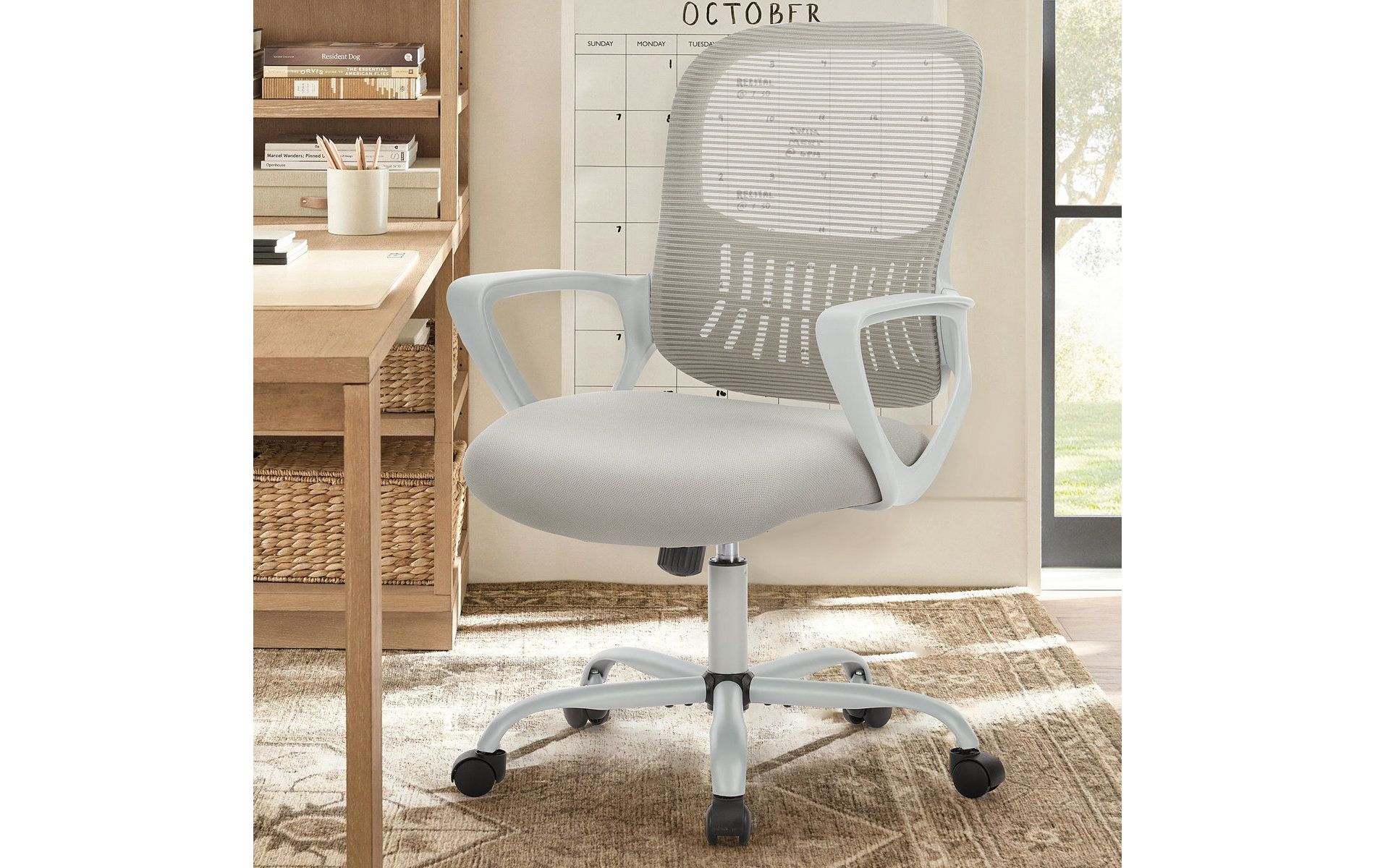JIONJOY Ergonomic Mesh Office Chair with Lumbar Support, Adjustable Height Breathable Rolling Desk Chair with Fixed Armrests for Home Office