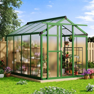homfan Aluminum Polycarbonate Greenhouse w/ Roof Vent - Heavy Duty Walk-in for Backyard, Winter Garden, Easy Assembly