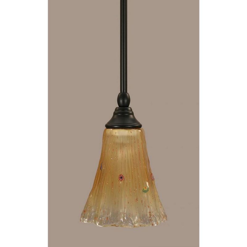 Toltec Lighting Any 1 - Light Pendant in  Matte Black with 5.5" Fluted Amber Crystal Shade, 1 of 2