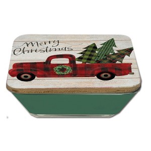 Courtside Market Red Truck Buffalo Checked 6.5x6.5 Artboard Lid & 20oz Candle Set - 1 of 4