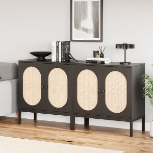 TackView 2PACK Buffet Cabinet Rattan Storage Cabinet with Doors and Shelves, Accent Cabinet Sideboard for Home - 1 of 4