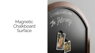 Walnut Brown Arched Magnetic Chalkboard with Clips, 36x24