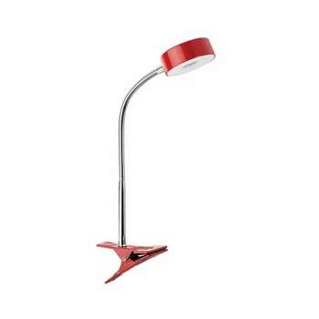 Globe Electric 8.46 Inch 5 Watt Glossy Chrome Goose Neck Clip Lamp with Integrated LED Bulb, 35,000 Hours Lifespan, and 250 Lumens, Red