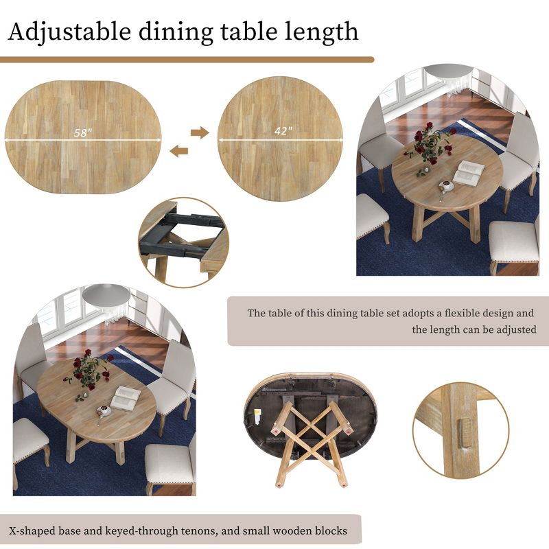 Farmhouse Round Extendable Dining Table with 16" Leaf Wood Kitchen Table - ModernLuxe, 4 of 11