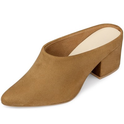 Perphy Women Chunky Heels Pointed Toe Slip-on Slide Mules