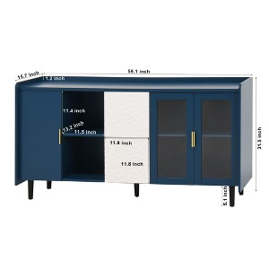 VANIRROR Modern 55" Kitchen Pantry Storage Cabinet, Coffee Bar with 2 Drawers, 2 Open Shelf & Glass Door – Wood Buffet for Kitchen or Living Room - 1 of 3