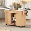52" Rolling Kitchen Island with Drop Leaf, Fluted Kitchen Cart, Cabinet Island Table with Adjustable Shelves & Power Outlet - ModernLuxe - 4 of 4