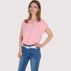 Anna-Kaci Women's V-Neck Short Sleeve Blouse with Rolled Cuffs and Soft Pleated Collar Detail - 4 of 4