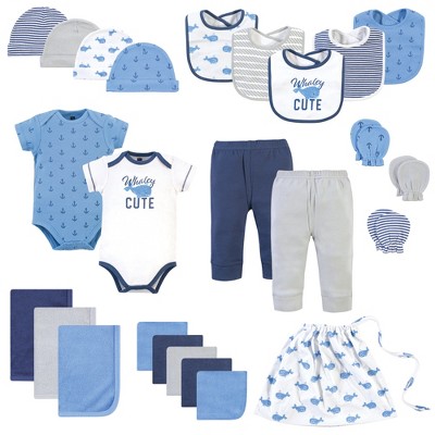 Hudson Baby Infant Boy Layette Start Set Baby Shower Gift 25pc, Blue Whale, 0-6 Months