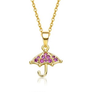 White gold plated cubic zirconia raindrop unbrella pendant charm with sparkling detail for a chic and elegant touch - 1 of 3