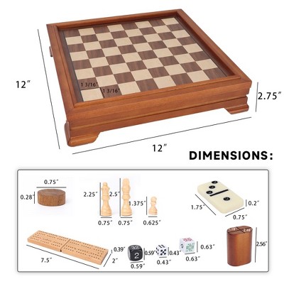 Deluxe Wooden 7-in-1 Board Game Set with Storage