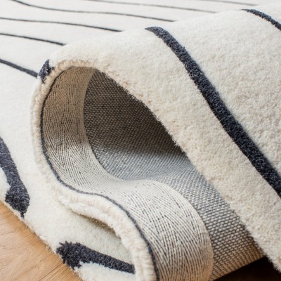 Ivory and Black Tufted Wool Silk Square Area Rug
