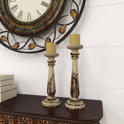 Winter Elegance Wood Candle Lantern Set, Rustic Brown, 17"