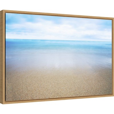 27" x 19" Blue and Tan Framed Canvas Seascape Print